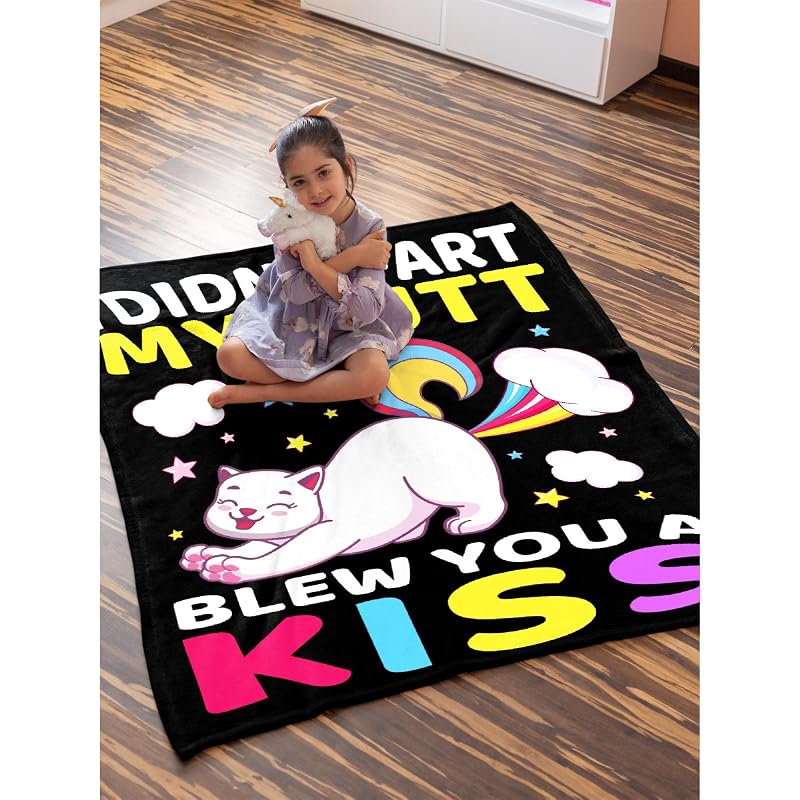 Funny Cat Blanket Gift 40x50in - Flannel Throw for Teens & Adults - Cat Lover Gift (Variation: Cat Funny+Kids-40x50in)