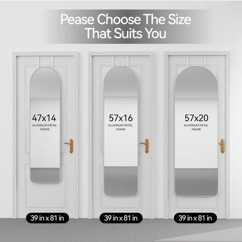 SCWF-GZ 57x20 Door Hanging Full Length Mirror, Floor (Height 5.7ft just Body in1.3ft) Wall Mounted Metal Frame Arch Dressing Mirrors for Bedroom Bathroom Living Room 57 inch Silver