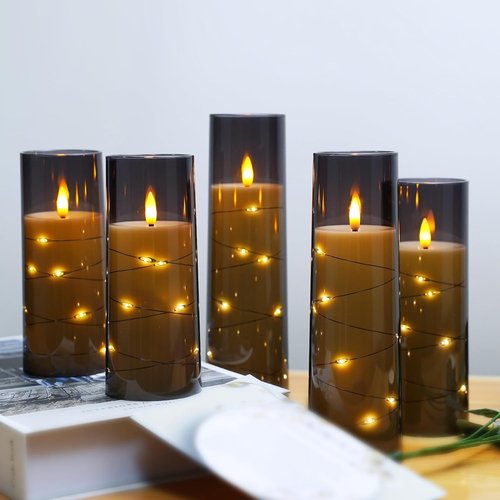 Kakoya Flameless LED Candles - 5-Piece Set with Timer | Flickering Grey Acrylic Shell for Romantic Ambiance