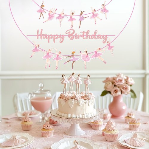 3pcs Pink Ballerina Birthday Party Banners, Ballet Girls Happy Birthday Decorations Ballet Themed Hanging Banner Decor for Girls Tutu Dance Party Supplies