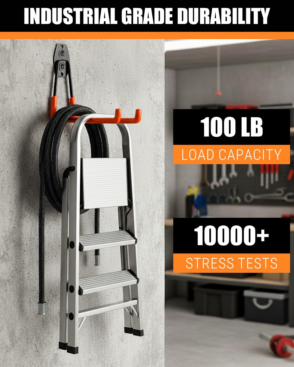 WMK Heavy Duty Garage Hooks - 7.3'' Wall Mount Utility Hooks for Tools & Bikes | 4 Pack (Orange)