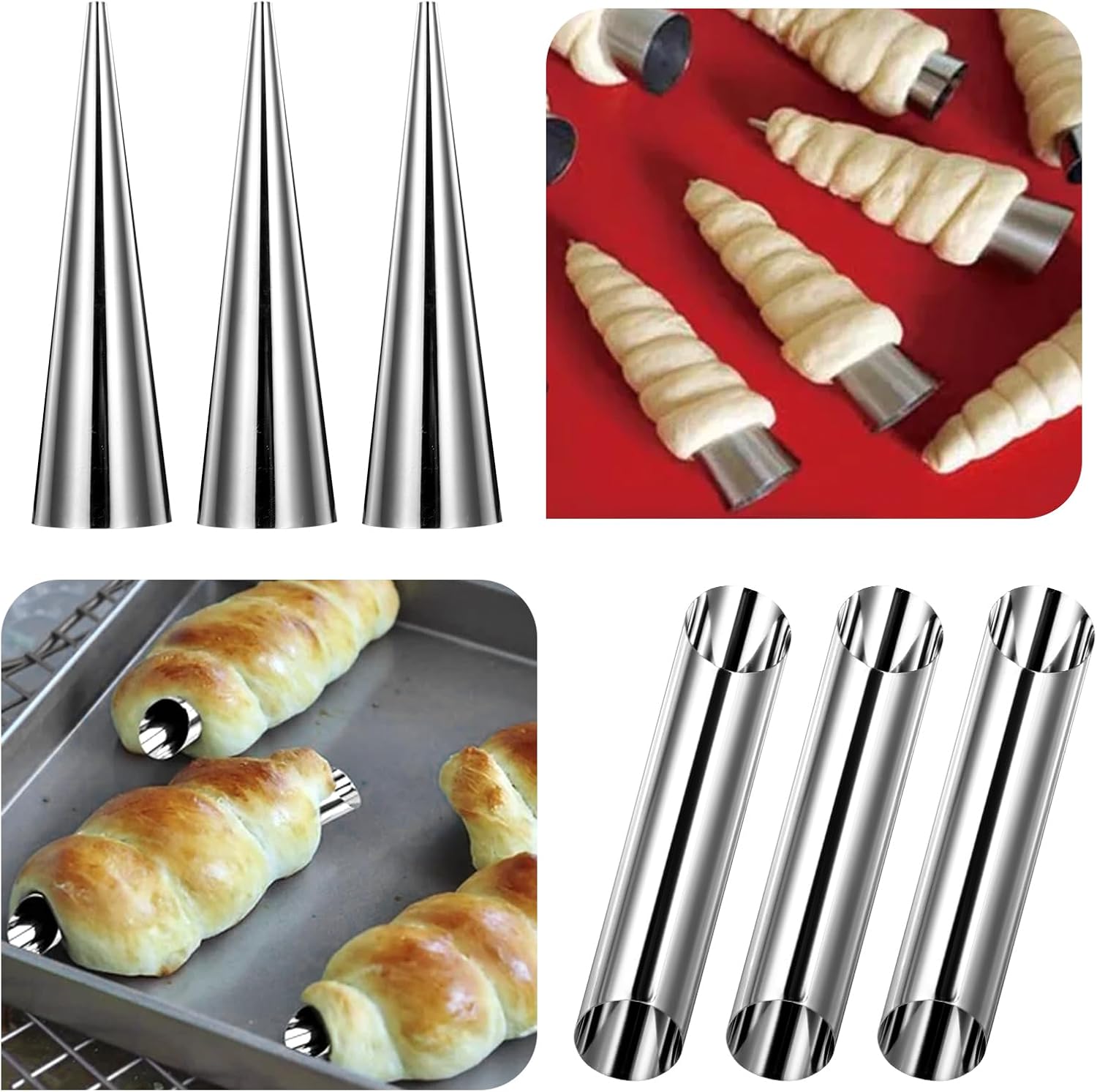Skiennix 21-Piece Cream Horn Mold Kit - Non-Stick Stainless Steel Baking Tools with Cleaning Brush