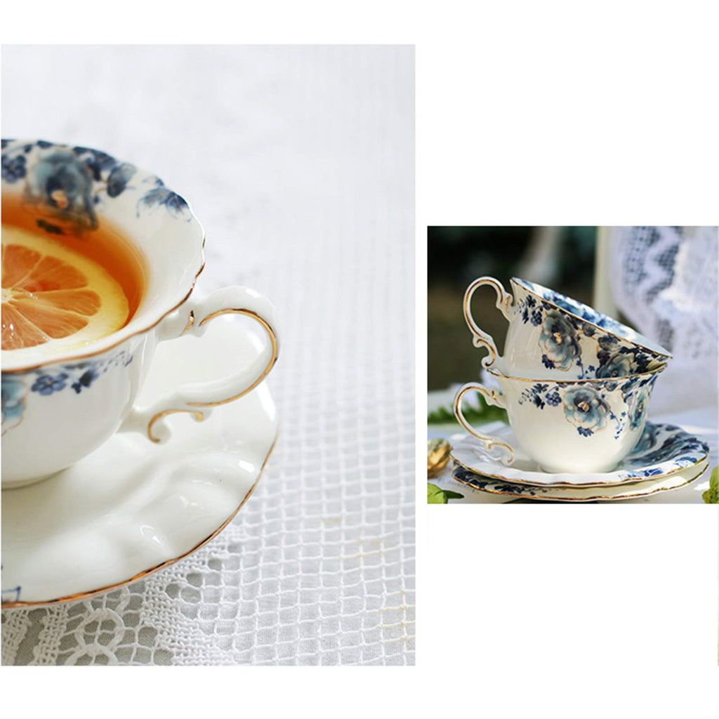 fanquare 21 Pieces Blue Rose British Afternoon Tea Set, Romantic Wedding Birthday Gift Tea Set, Porcelain Coffee Set for Adults