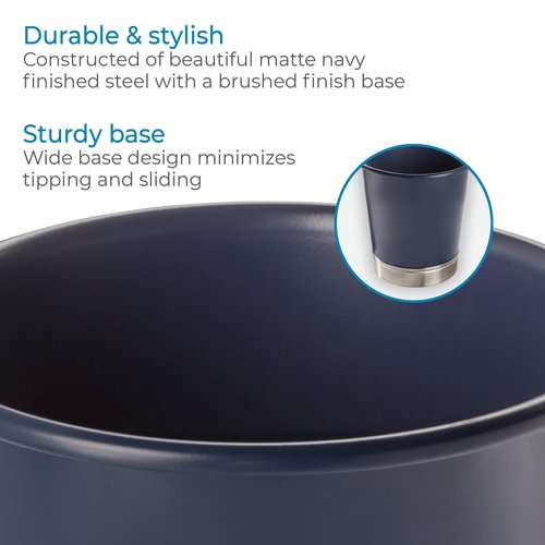 iDesign Small Round Bathroom Trash Set of 2 York Waste Can M2, Brushed/Navy