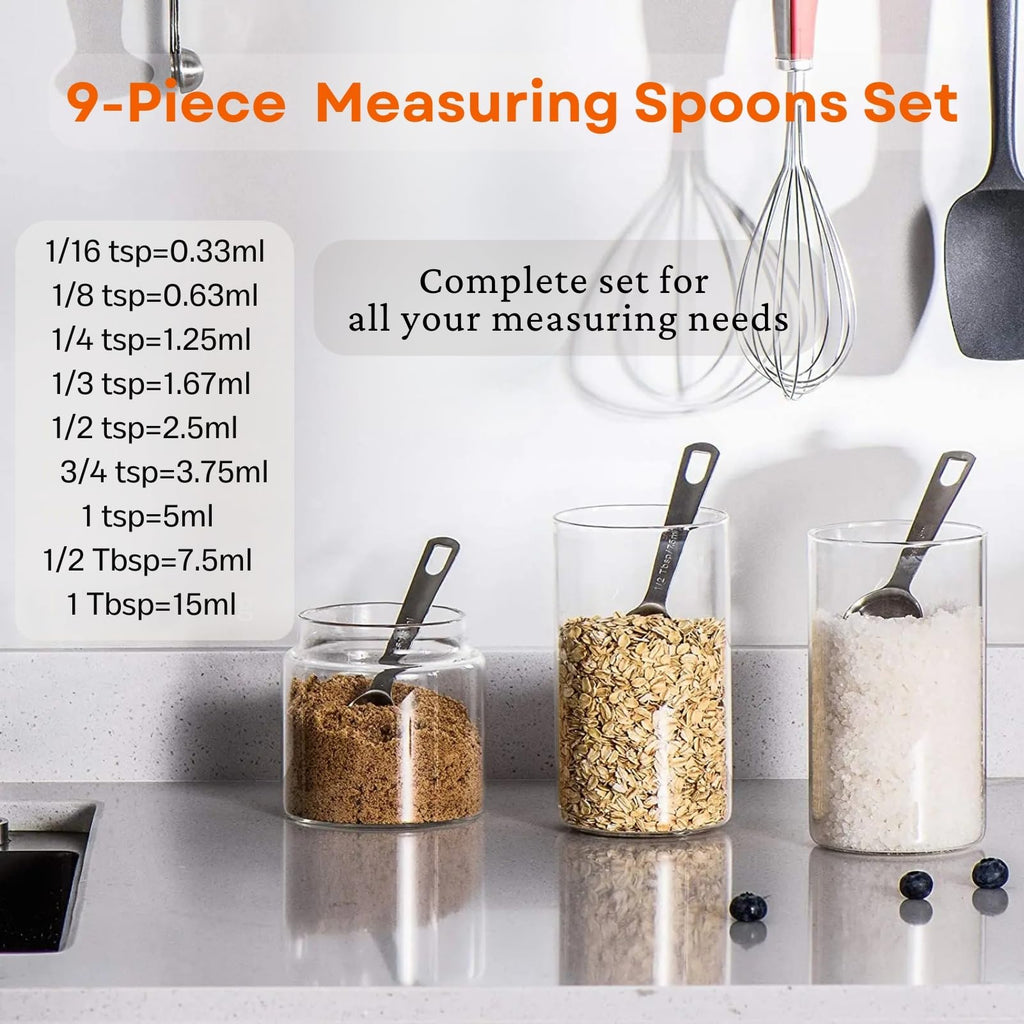 YUNNKEEY 14PCS Measuring Spoons Set, 1 tbsp, 1/2 tbsp, and 1-1/16tsp Stainless Steel Measuring Spoons for Cooking Baking Spice Jars and Liquid Ingredients