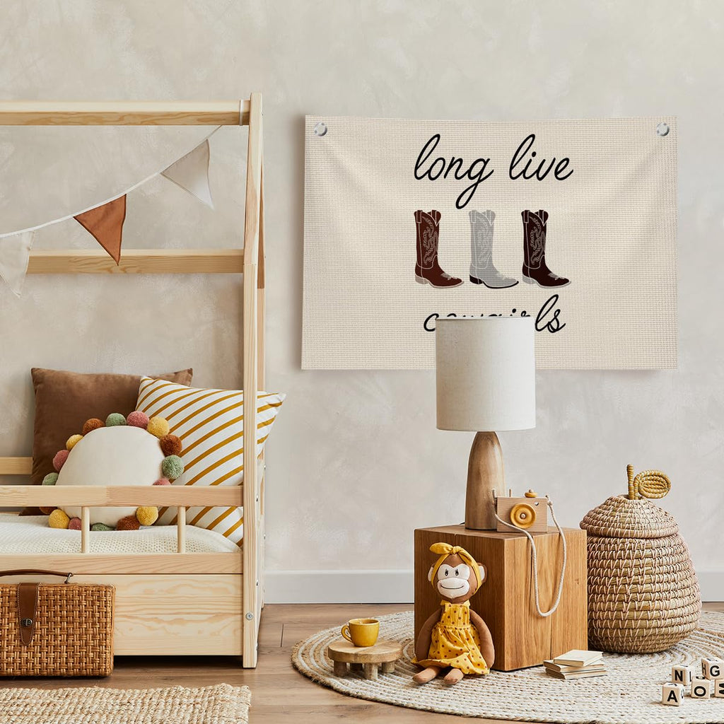 QROZIAR Trendy Long Live Cowgirls Banner Wall Decor, Western Flags for Bedroom Teen Girls, Rustic Country Cowgirl Boots Canvas Banner Wall Hanging Banner, Girly Wall Flags for Kids Room Playroom College Dorm Decor