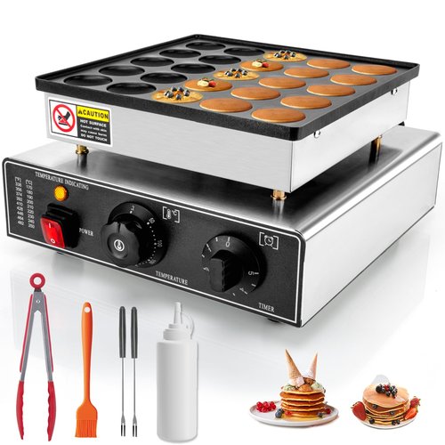 GDDGHS Mini Pancake Maker Machine, 25PCS Mini Dutch Pancake Baker Maker Commercial, Stainless Steel, Temp & Time Control, 110V 950W Commercial Pancake Maker with Accessories