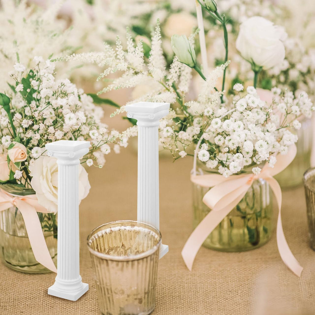 Totority Miniature White Plastic Roman Columns - 6Pcs 6.7 Inch Tall Architectural Decor for Home & Parties