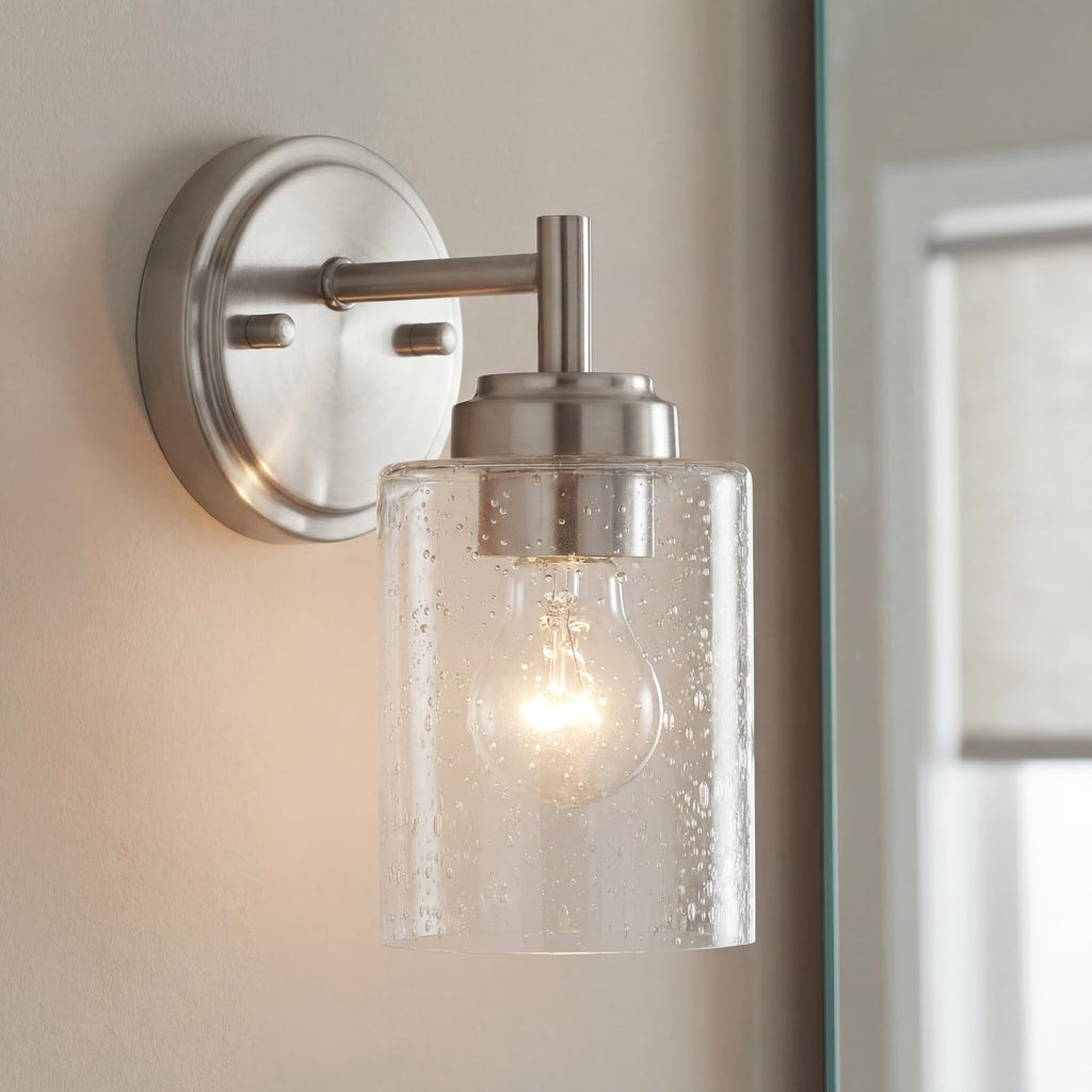 Kichler Winslow 9.25" Wall Sconce in Brushed Nickel, 1-Light Modern Wall Mount Fixture with Clear Seeded Glass , 45910NI