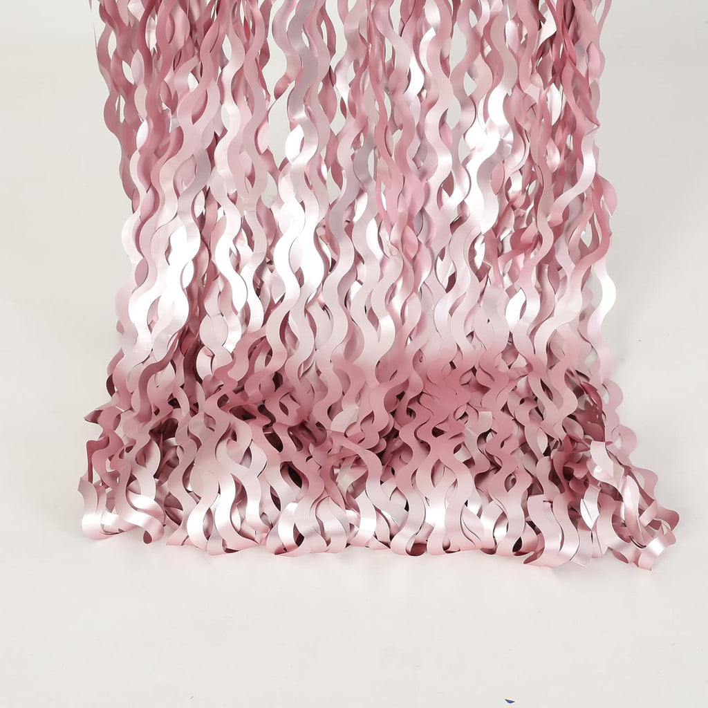 Pink Tinsel Curtain Backdrop by [Brand Name] - 4 Pack Wavy Foil Fringe for Princess Bachelorette Parties