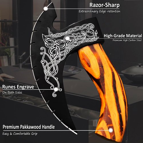 AFHZAM Pizza Cutter Axe Handmade Viking Pizza Axe Kitchen Tool Medieval Slicing Pizza Cutter with Sheath | Hunting & Camping Viking Axe | Viking Gifts For Men (PzAxe-392)