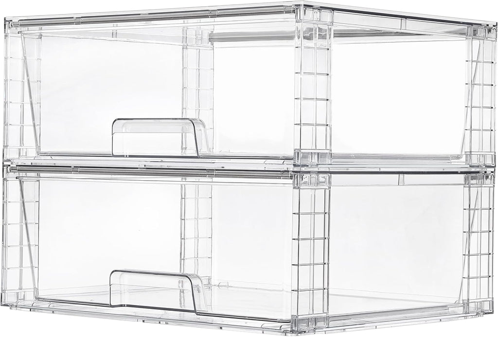 Vtopmart Large Stackable Storage Drawers - Clear Acrylic Organizers for Bathroom & Kitchen | 2 Pack
