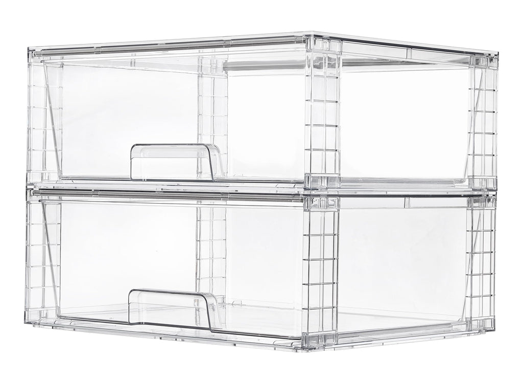 Vtopmart 2 Pack Large Stackable Storage Drawers,Easily Assemble Clear Acrylic Bathroom Closet Undersink Organizers,Plastic Storage Bins for Cabinet,Kitchen Pantry,Medicine Organization
