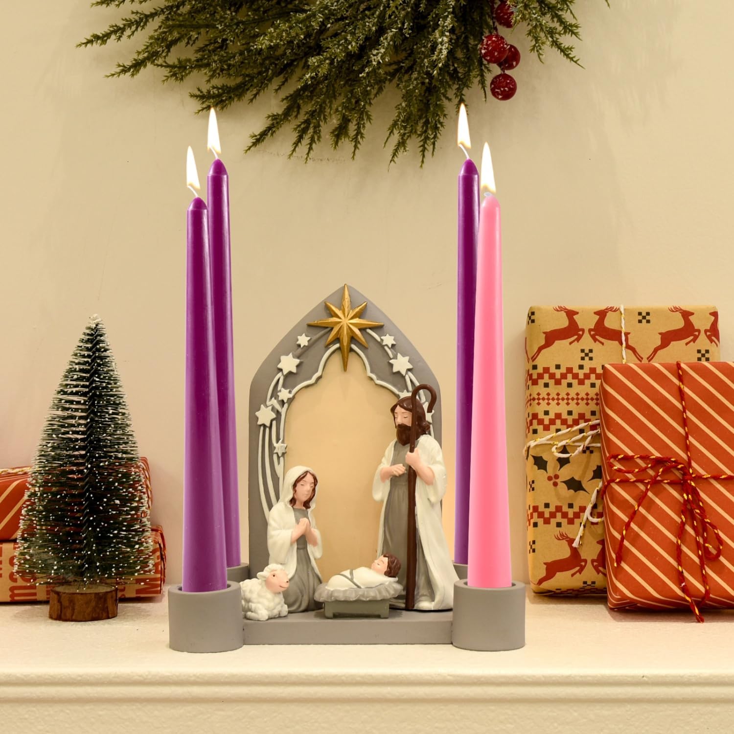 Nativity Advent Candle Holder - Elegant Resin Design for Home & Church Decor | Perfect Centerpiece