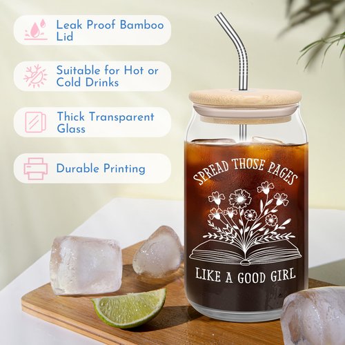 Book Lovers Gifts for Readers: Bookish, Reading & Book-Themed Gifts for Teachers, Librarians & Kids - Mothers Day, Graduation & Birthday Gift - 16oz Glass Cup