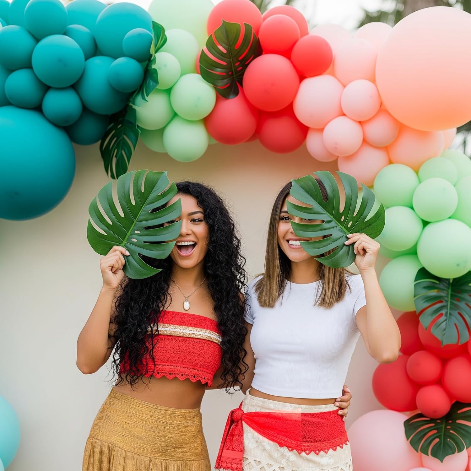 Skiennix Hawaiian Balloon Garland Arch Kit - Coral Blush Pink & Mint Double-Stuffed Balloons | Perfect for Aloha Baby Showers & Luau Parties