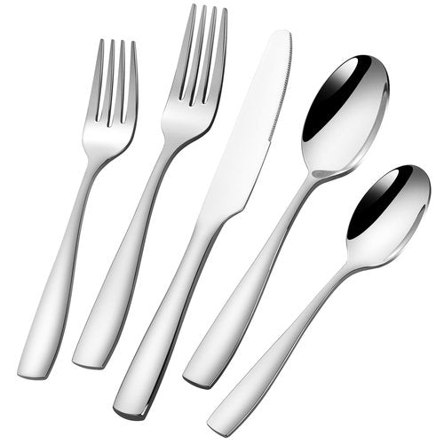40 Pieces Heavy Duty Silverware Set for 8, 18/10 Stainless Steel Flatware Set, High End Modern Flatware Sets, Everyday Use, Dishwasher Safe, Ideal for New Home Essentials Gift
