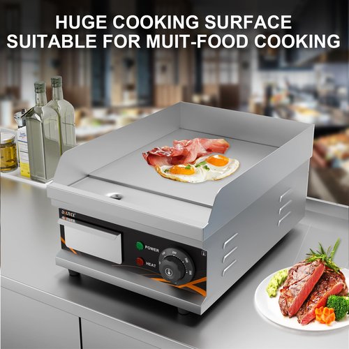 DULNICE Commercial Electric Griddle 12 Inch, Electric Flat Top Grill with Temperature Adjustable, Brushes, Shovels, Stainless Steel Non-Stick Teppanyaki Grill for Home & Restaurants, 1500W