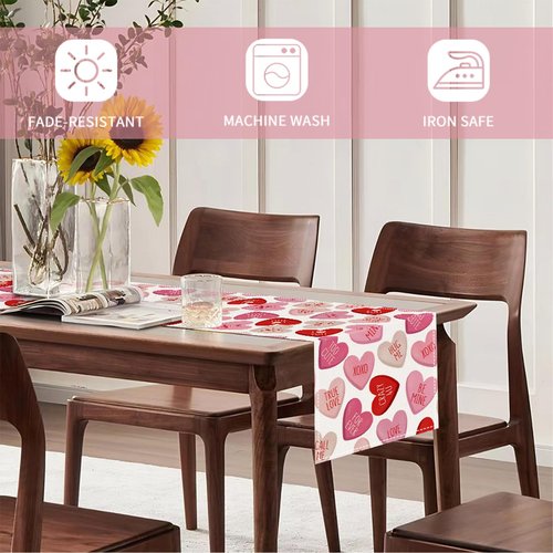 Oeyliz Valentines Day Table Runner Valentines Day Table Decor Pink Red Love Heart Shaped Table Runner Kitchen Dining Table Decoration for Home Party Decor 13x72 Inch