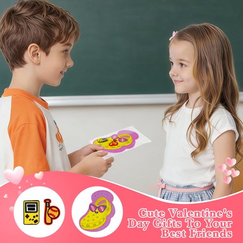 Valentines Day Cards for Kids School, 30 Pack Valentines Cards with 65 Shoe Charms Decor Bulk for Students Classroom Treats, Class Valentines Day Gifts for Kids Boys Girls Exchange Party Favors Prizes