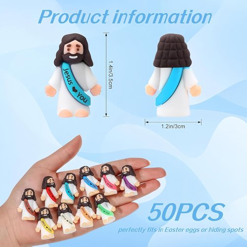 Little Pocket Jesus Figures by 50 PCS - Tiny Rubber Jesus Figurines for Easter Gifts | VBS & Sunday School