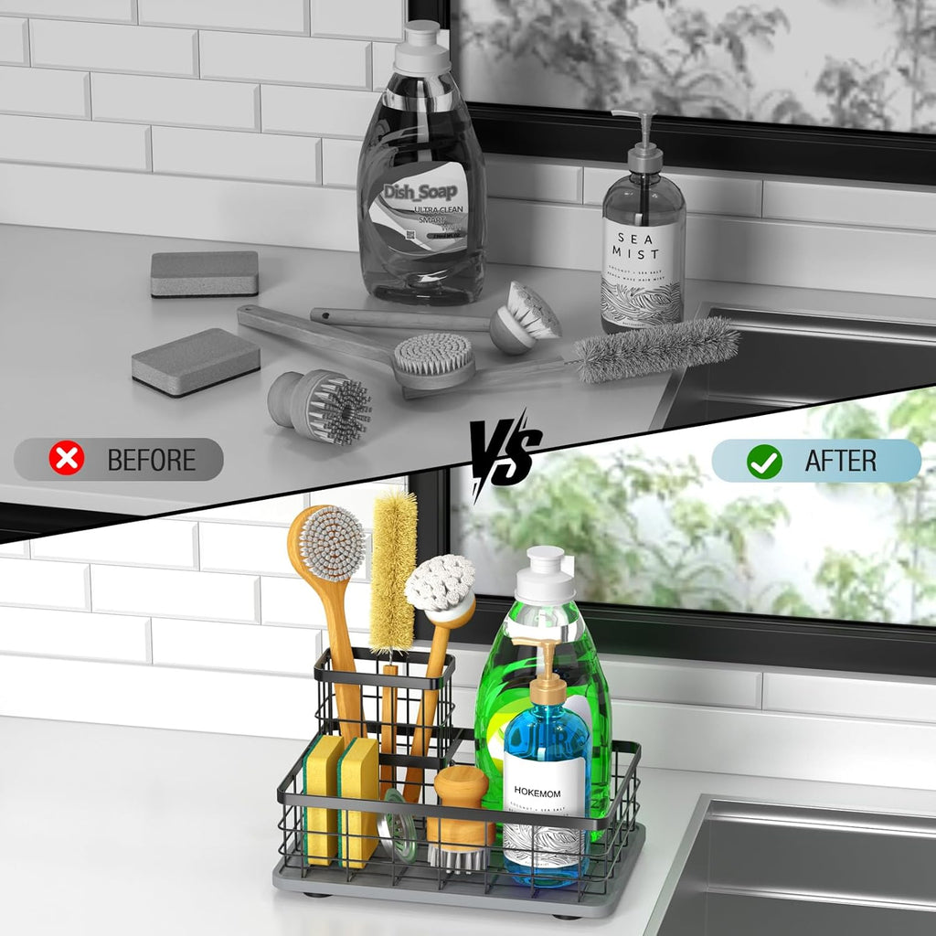 Stay-Dry Kitchen Sink Caddy Organizer by [Brand Name] - Rust-Resistant Stainless Steel Sponge Holder | 10.24" L x 6.5" W x 5.83" H