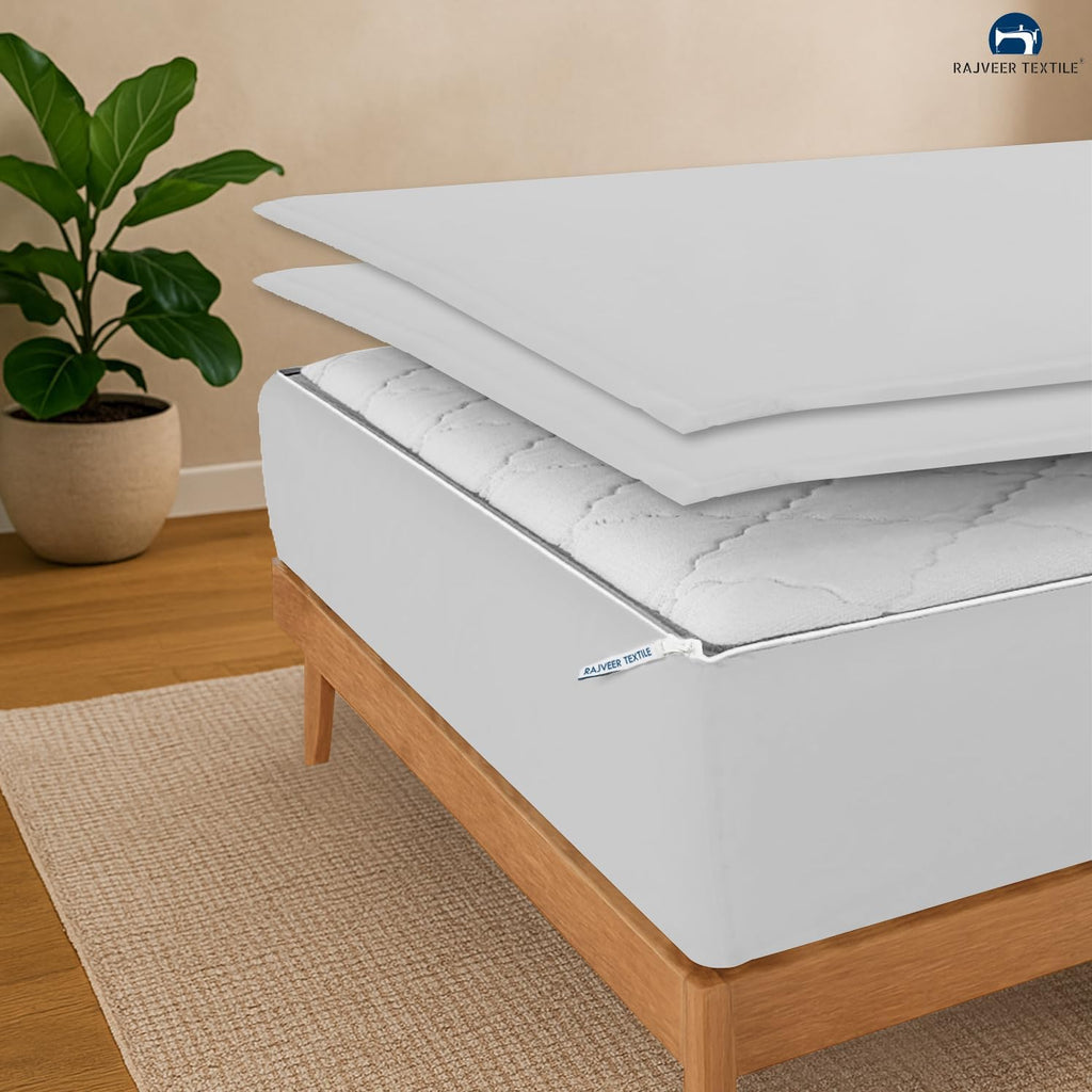 Zip On Fitted Sheet - Soft 600 TC Cotton | Easy Change Design, 18” Deep Pocket - Light Grey Queen Size