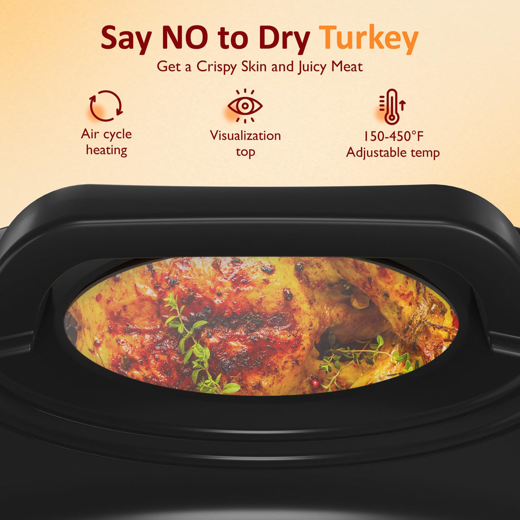 Sunvivi Roaster Oven, 24 Quart Electric Roaster Oven with Glass Lid, Turkey Roaster Buffet with Self-Basting Lid, Removable Pan, Cool-Touch Handles, Dark Blue