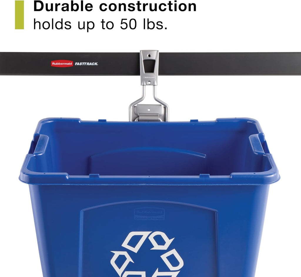 Rubbermaid Garage Recycling Bin - Wall Mounted System Holds Up to 50 Pounds | Blue/Satin Nickel