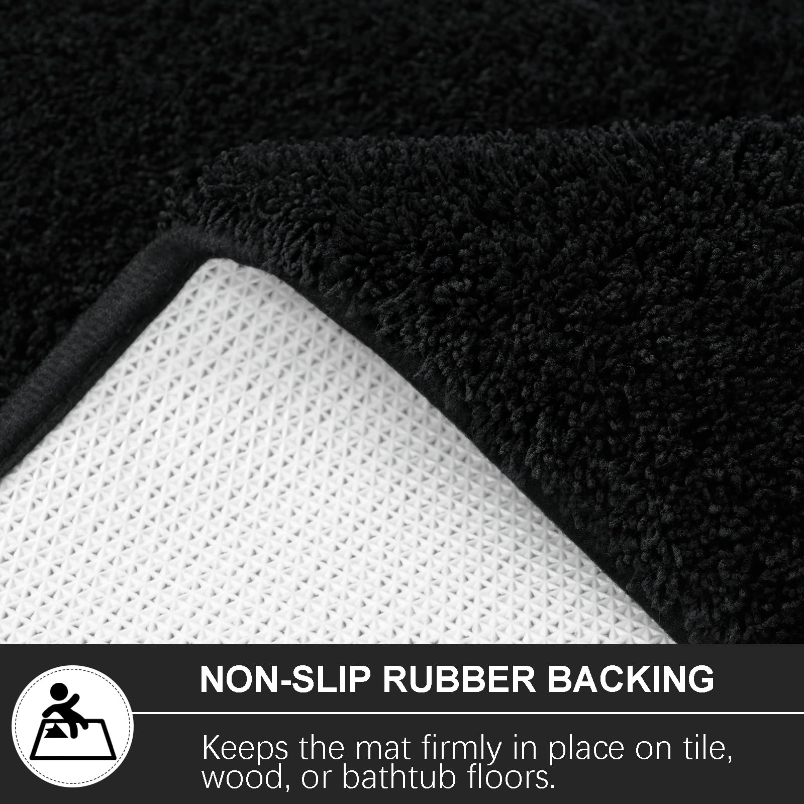 B BENRON Bathroom Runner Rugs 60x24, Extra Soft and Absorbent Bath Mats, Non-Slip Shaggy Long Bath Rug for Bathroom Floor, Tub and Shower, Machine Washable, Quick Dry, Black