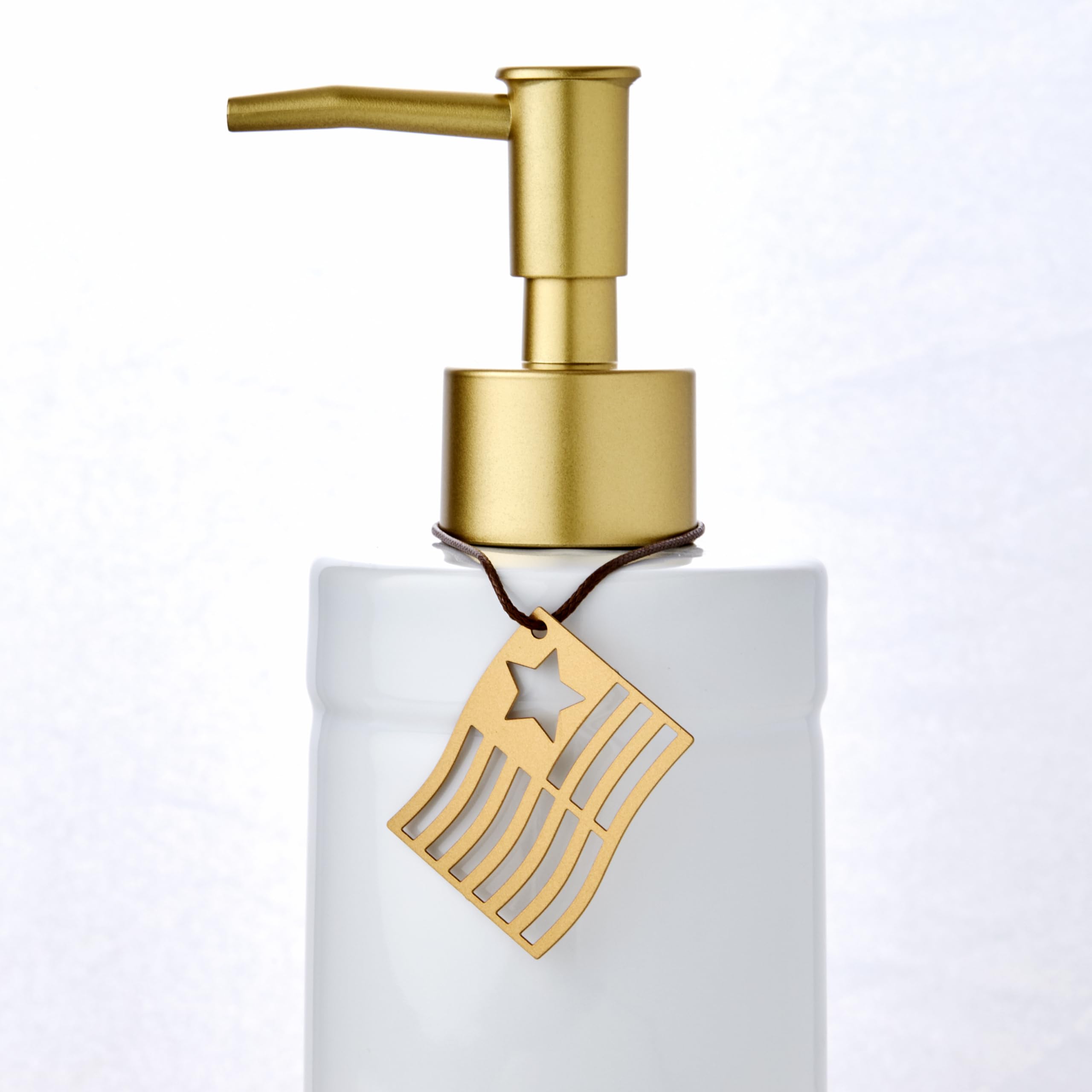 SKL Home Seasonal Charm Soap/Lotion Dispenser Gift Set with 4 Interchangeable Stainless Steel Charms, Refillable for Bathroom & Kitchen, Warm Gold