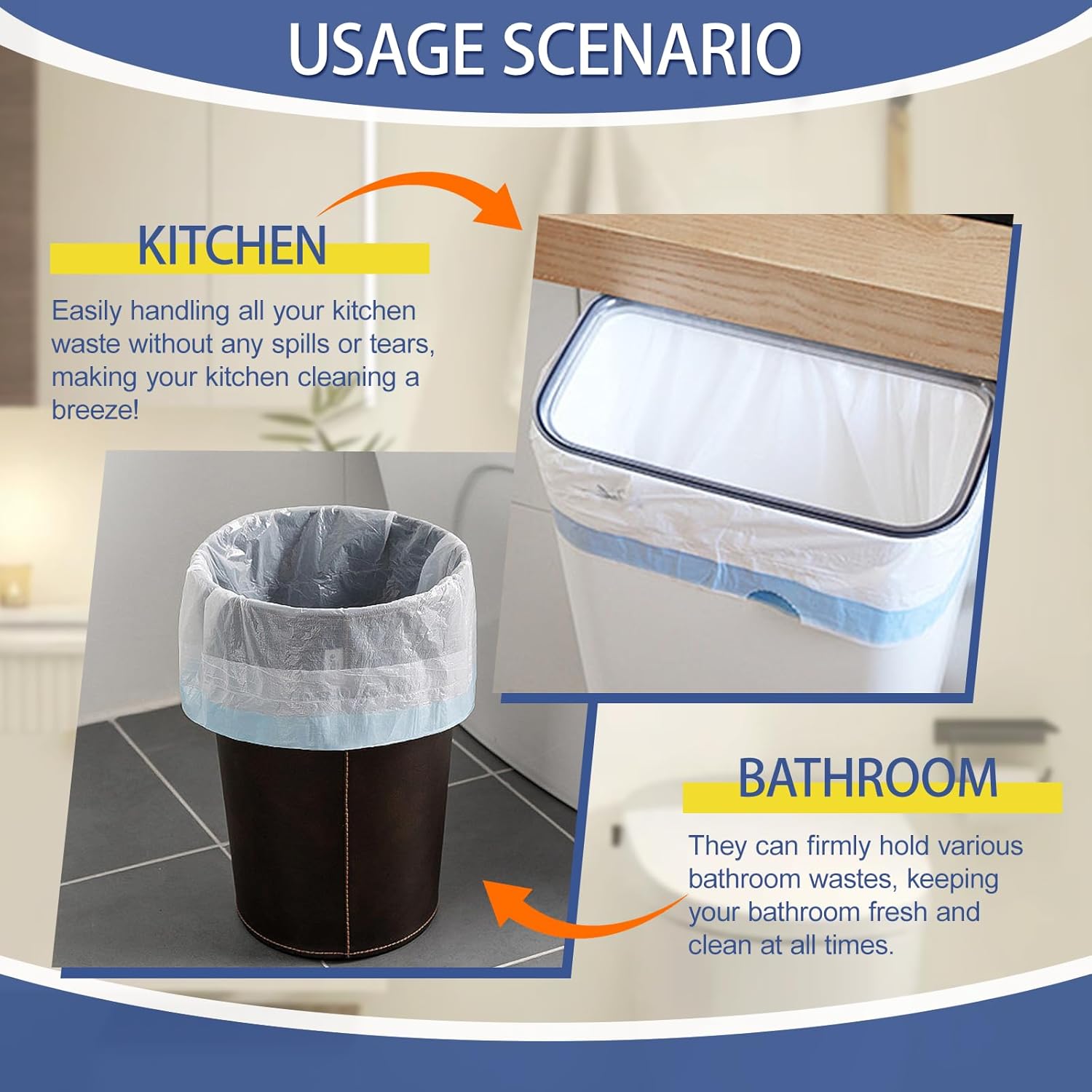 Skiennix 240 Count Drawstring Trash Bags - 4 Gallon Unscented White Garbage Liners for Home & Office