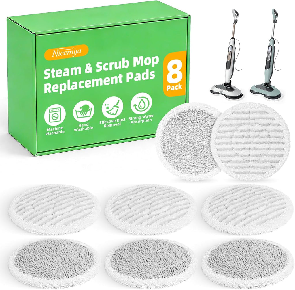 Shark Steam Mop Replacement Pads - 8 Pack Dirt Grip Soft Scrub Washable Pads for All Sealed Hard Floors | Part XKITP7000