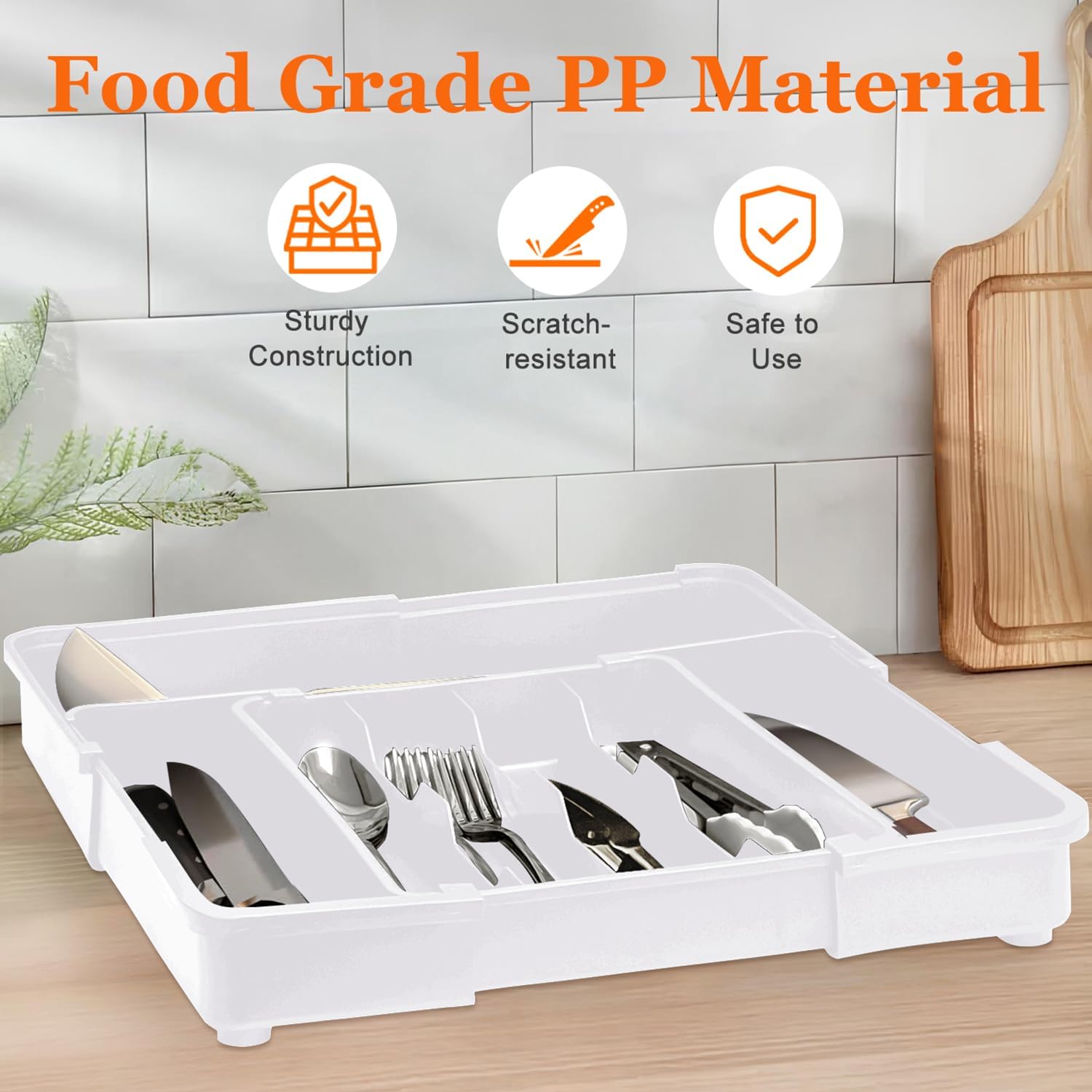 Spaclear Silverware Organizer - Expandable BPA-Free Utensil Drawer Tray with 7 Compartments | White