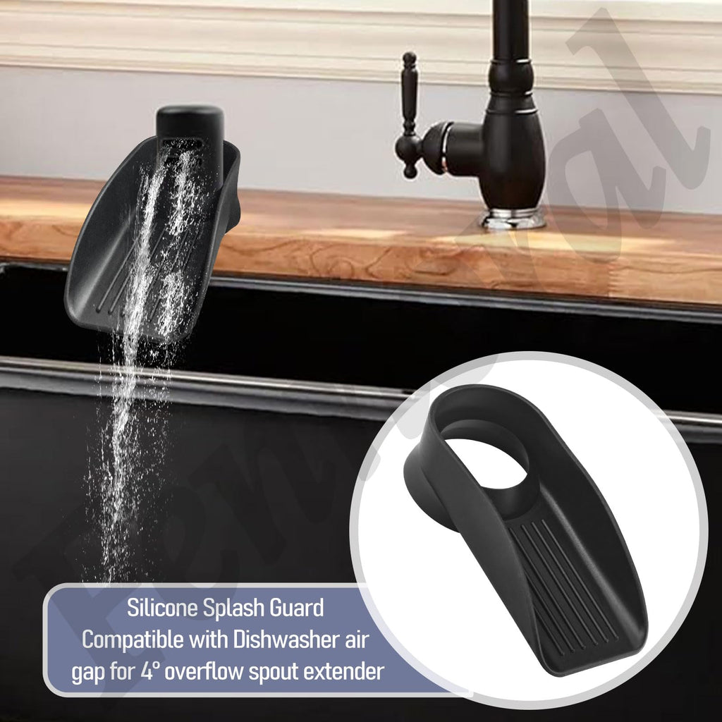 Air Gap Cover Water Ramp Silicone Splash Guard (Black), 4° Overflow Spout Extender, The Silicone Splash Guard Prevents Water From Splashing Around