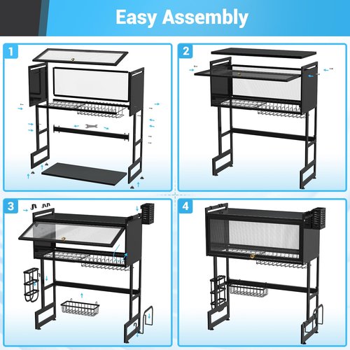 AIZOE Over The Sink Dish Drainer Drying Rack, 37.4 inch, Kitchen Supplies for Kitchen Counter Multiple Dishes Flatware & Utensil Holder, Black