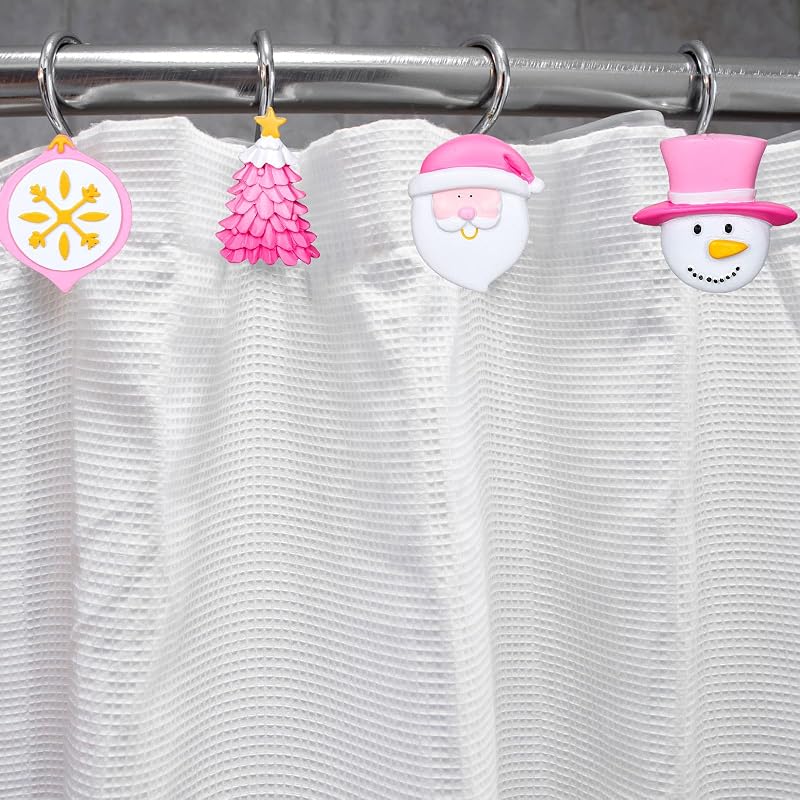 Christmas Shower Curtain Hooks 12Pcs Decorative Tree Snowflake Santa Snowman Hangers