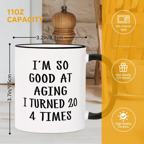 Aurahouse 80th Birthday Gifts for Women Men Mug, 80 Year Old Birthday Gifts for Women Men, Funny 80th Birthday Decoration Gift Ideas for Mom Dad Papa Aunt Grandma Grandpa, Turned 20 4 Times Coffee Cup