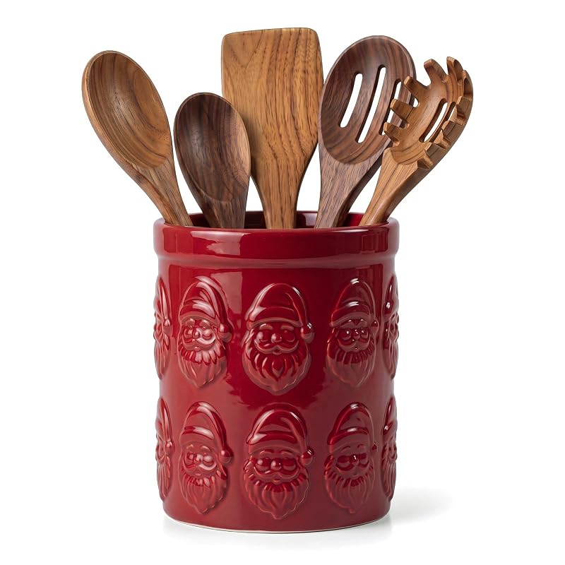 Santa Utensil Holder - Ceramic Christmas Kitchen Decor (Variation: Santa)