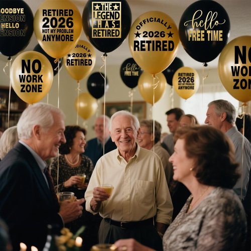Happy Retirement Party Black and Gold Balloons for Retirement Party Decorations, Balloons designed specifically for a Retirement, 12inch Latex 24pcs Balloons for Party Supply