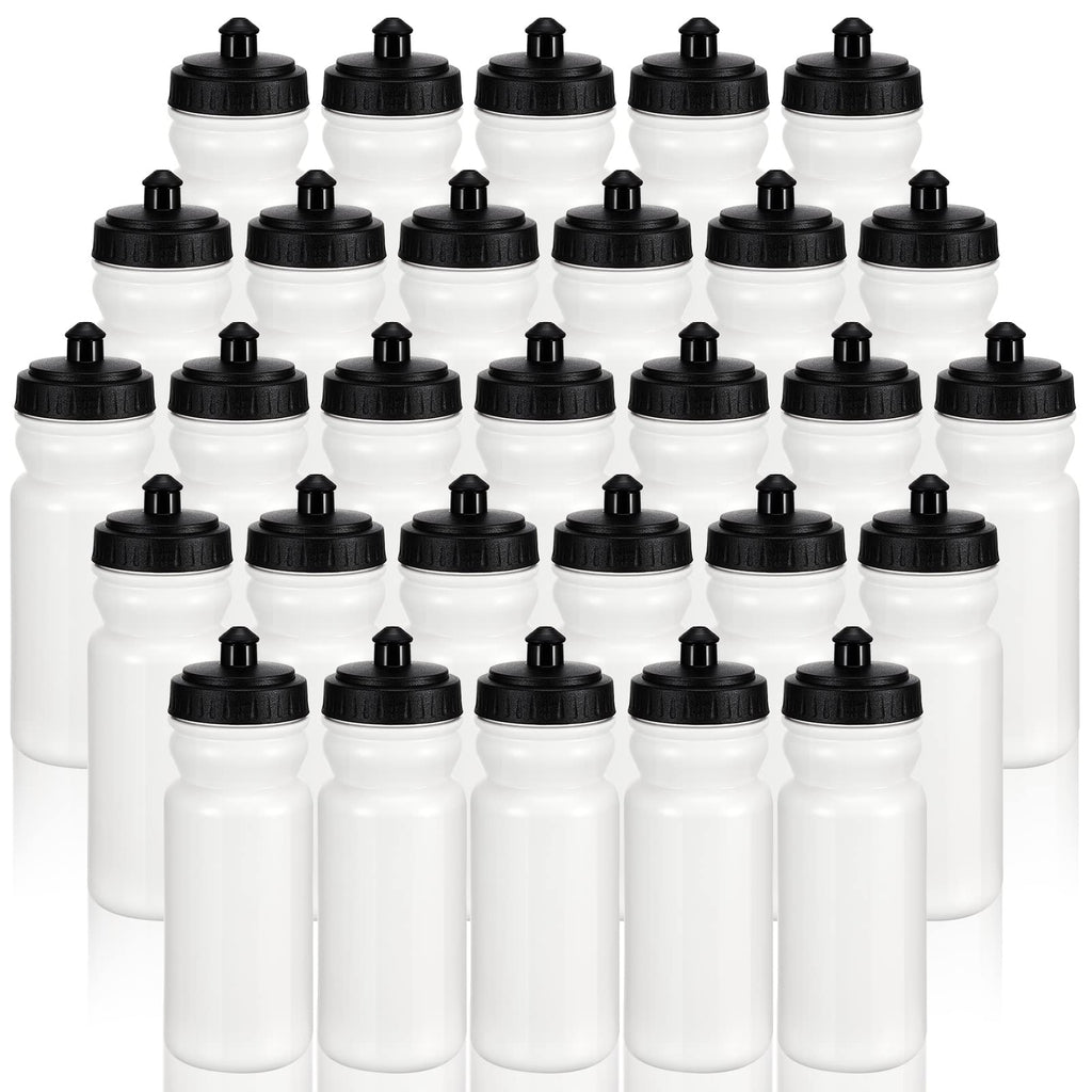 Suclain 50 Pieces Sports Water Bottles 20 oz Water Bottles Squeeze in Bulk Reusable Plastic Water Bottles BPA Free Blank Water Bottles for Major Sporting Events Adults(Black-White)