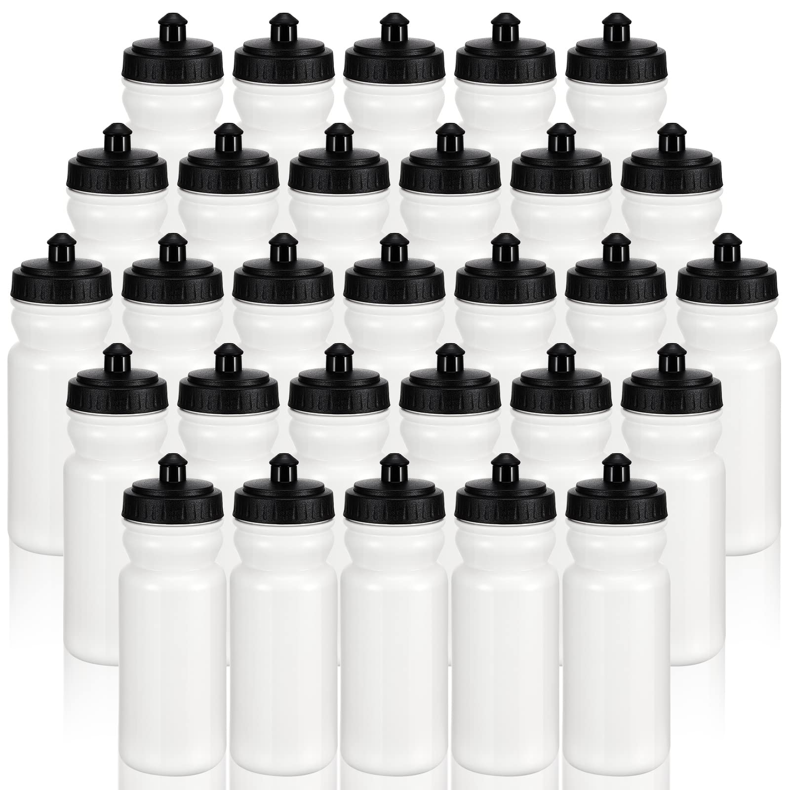 Suclain 50 Pieces Sports Water Bottles 20 oz Water Bottles Squeeze in Bulk Reusable Plastic Water Bottles BPA Free Blank Water Bottles for Major Sporting Events Adults(Black-White)