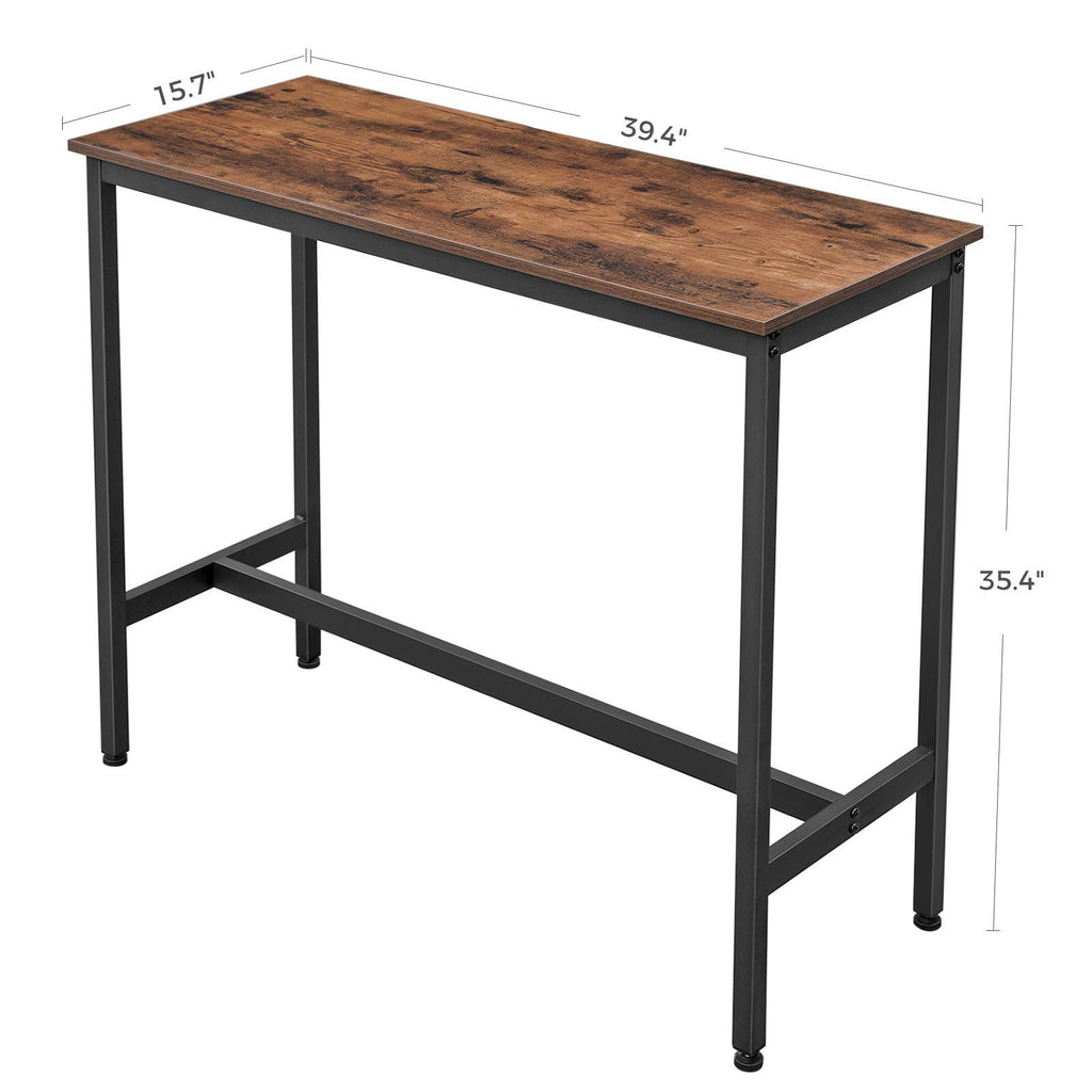 VASAGLE Bar Table, Kitchen Dining Table, High Top Pub Table, Bar Height Cocktail Table for Living Room Party, Sturdy Metal, 15.7 x 39.4 x 35.4 Inches for Narrow Spaces, Rustic Brown and Ink Black