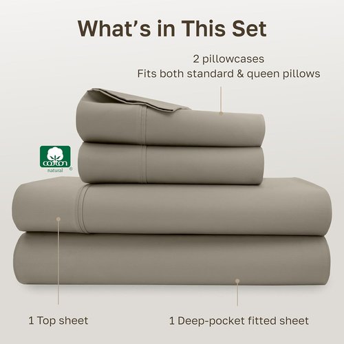 California Design Den Queen Size Bed Sheets Set - 100% Cotton, 400 TC, Silky Smooth Sateen, Deep Pockets - Taupe