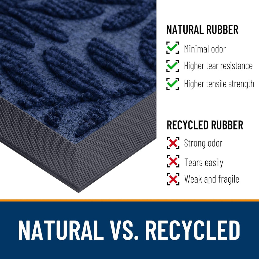 OLANLY Indoor Outdoor Door Mat - Waterproof All-Weather Sturdy Natural Rubber | 29.5x17, Navy Blue