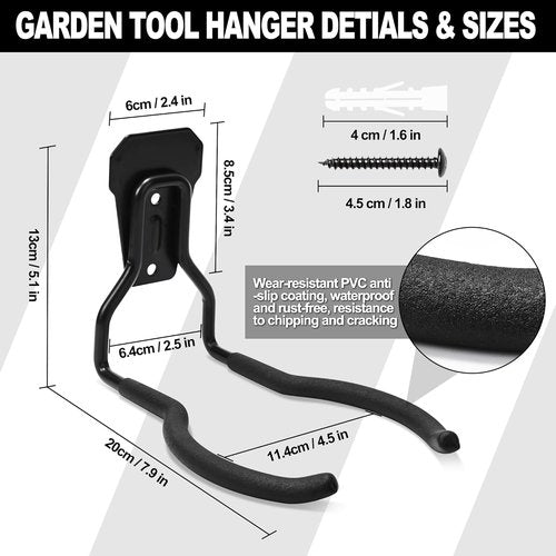 Garden Power Tool Hanger | 4-Pack Steel String Trimmer Holder - Wall Mount Organizer for Lawn Equipment