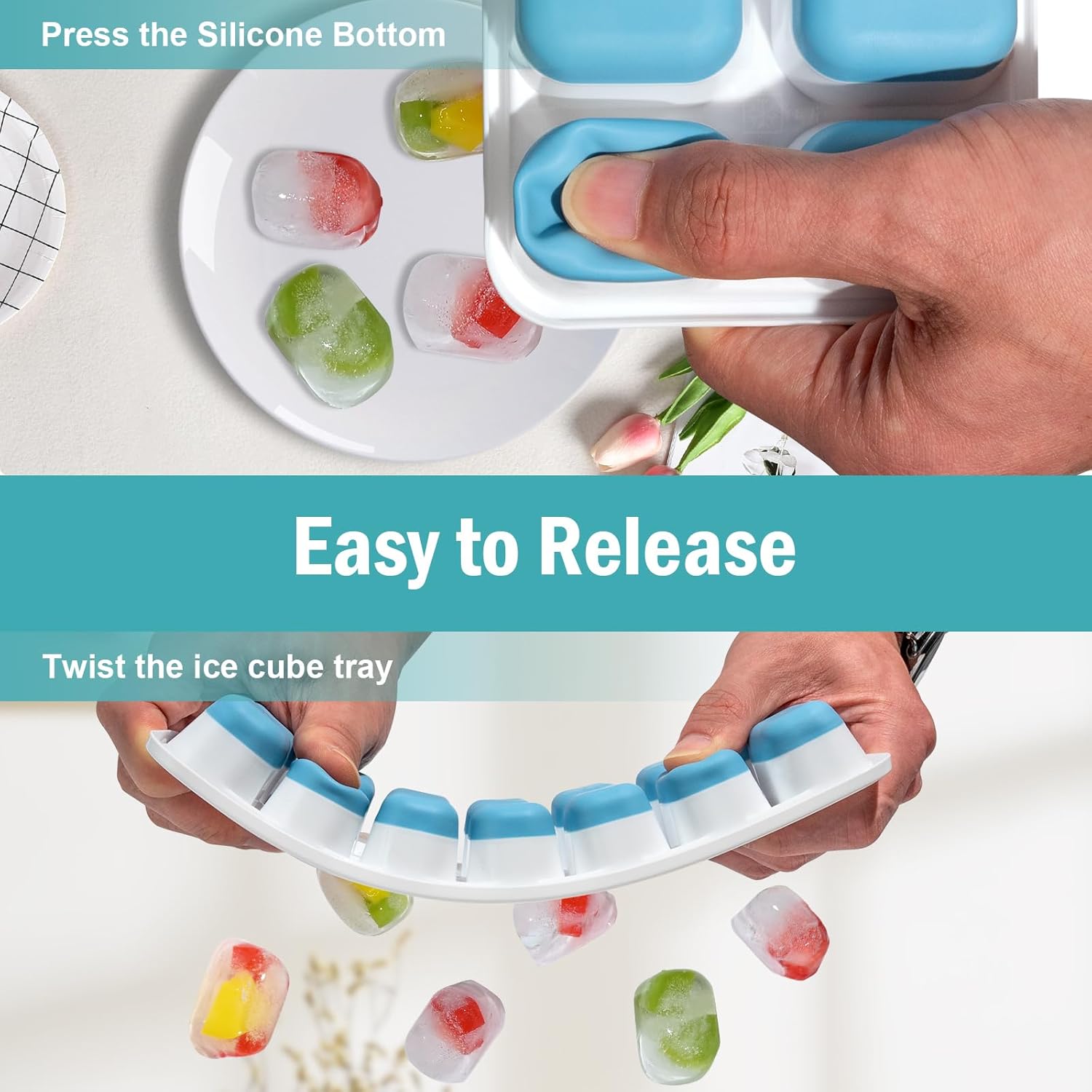 Skiennix Ice Cube Trays - Easy-Release Silicone with Spill-Resistant Lids | BPA-Free & Stackable