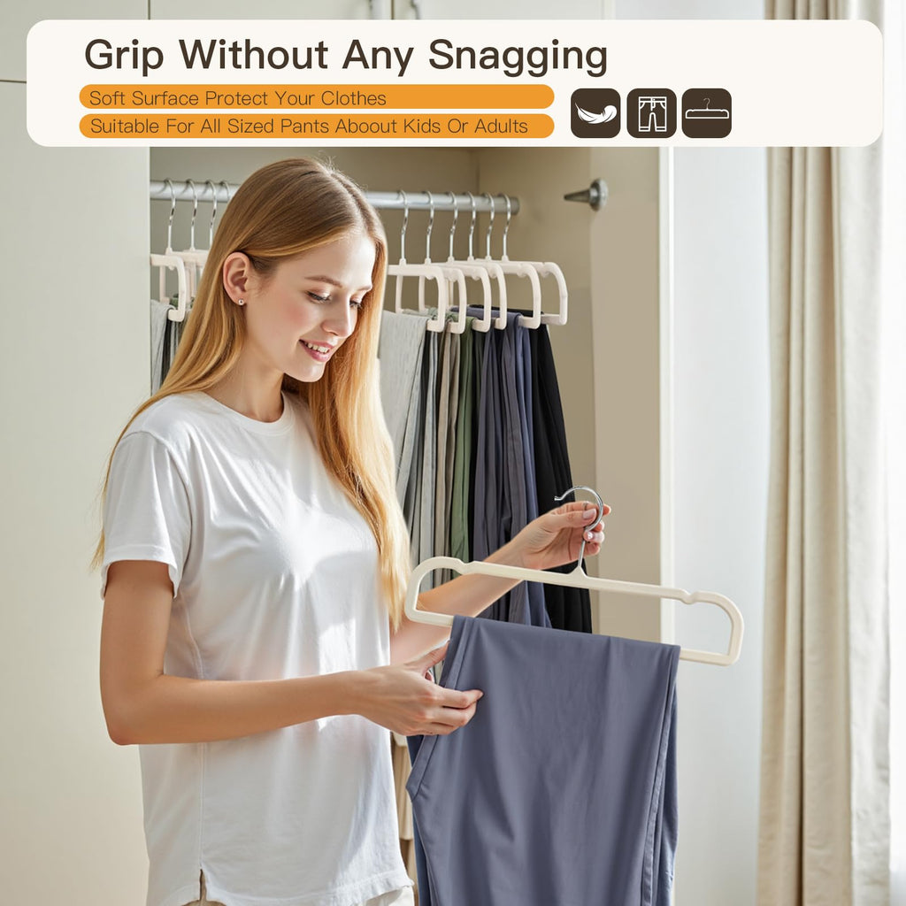 Uinicor Velvet Hangers Pants Hangers 20 Pack Velvet Pant Hangers,Heavy Duty Felt Hangers for Pants,Jeans,Scarf,Towels,Tank Top,Coat.Closet Organizers and Storage（Beige）