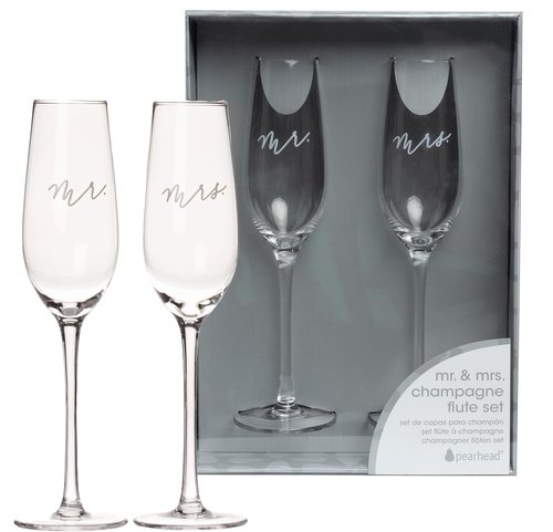 Pearhead Mr. & Mrs. Champagne Flute Set - With Gift Box Packaging, Elegant His and Hers Wedding Toasting Glasses for Reception, Bridal Shower and Registry Idea, Tall Wine Glasses for Bride and Groom