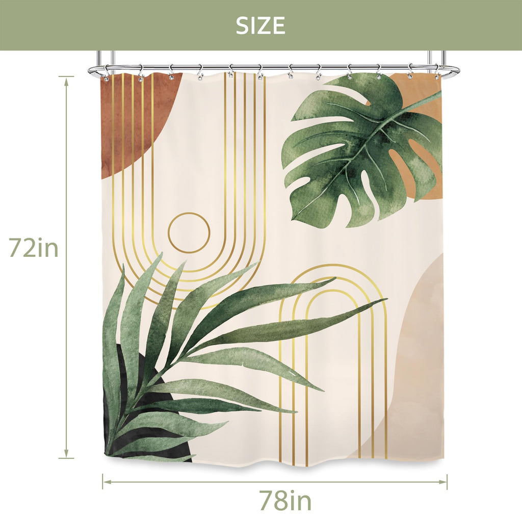 Glawry Mid Century Plant Shower Curtain Boho Botanical Tropical Abstract Minimalist Bohemian Leaves Bathroom Curtains Set Palm 72Wx78L Inches Bath Accessories Art Home Decor Fabric 12 Pack Hooks